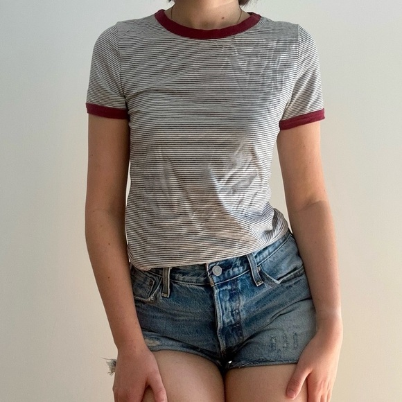 H&M DIVIDED STRIPED SHORT SLEEVE RINGER TEE - S - Picture 7 of 13